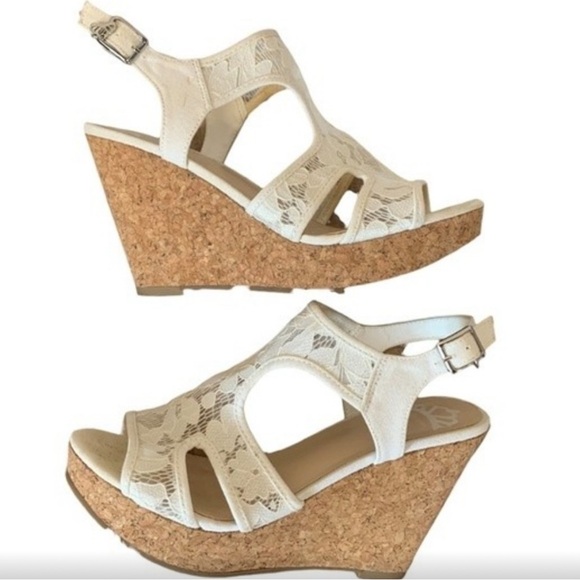 Fergalicious | White Lace Kensie Wedge Platform Heels 9 - Picture 3 of 7